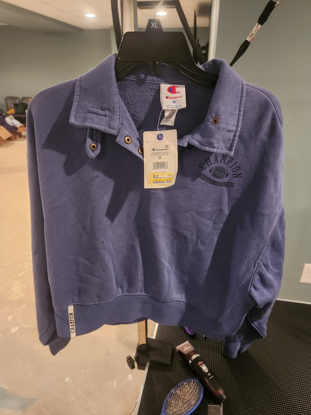 Champion Women's Blue Quarter-Snap Pullover Sweatshirt